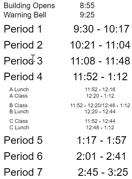 One-Hour Delay Schedule